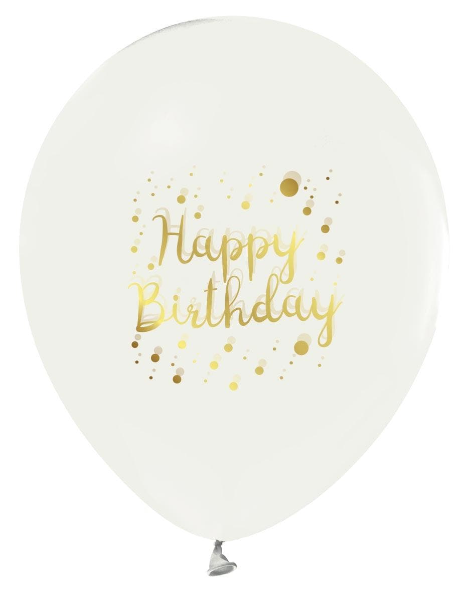 БАЛОН ЕВИ БЯЛ СЪС ЗЛАТНА ЩАМПА HAPPY BIRTHDAY 30см.