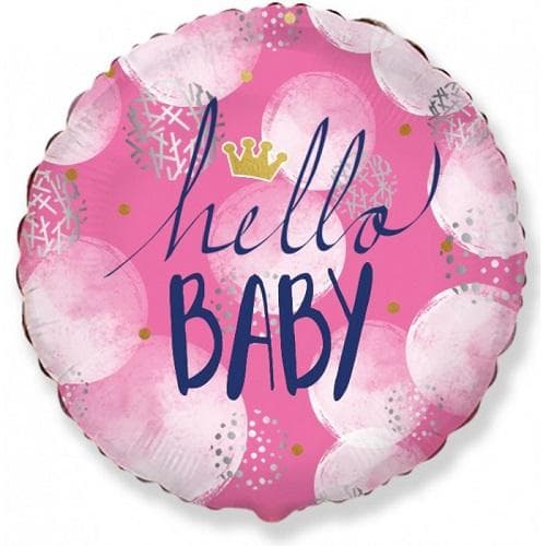 Фолиев балон кръгъл с надпис HELLO BABY в розово