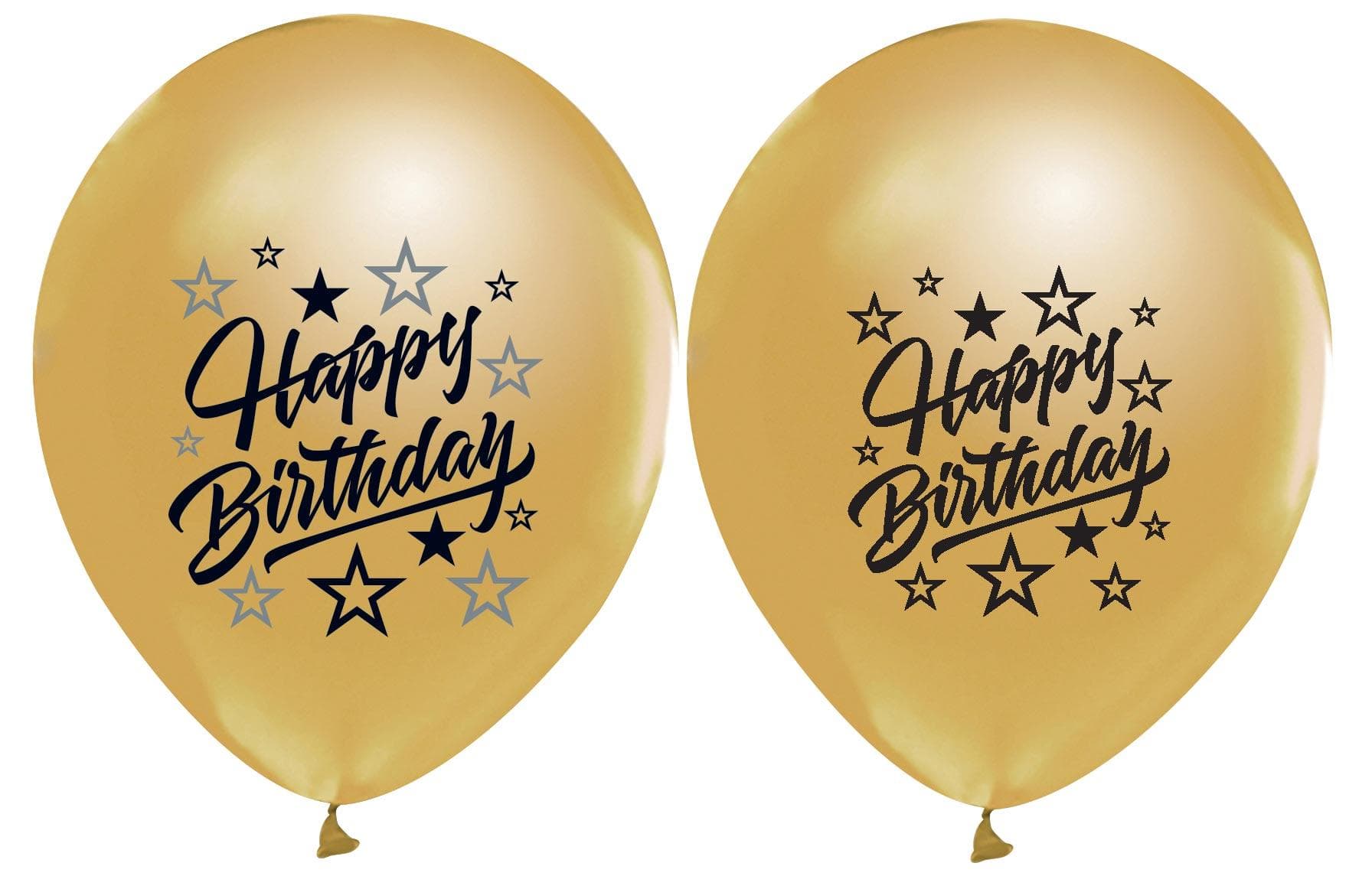 БАЛОН ЕВИ ЗЛАТЕН СЪС СРЕБЪРНА ЩАМПА HAPPY BIRTHDAY ЗВЕЗДИ 30см.