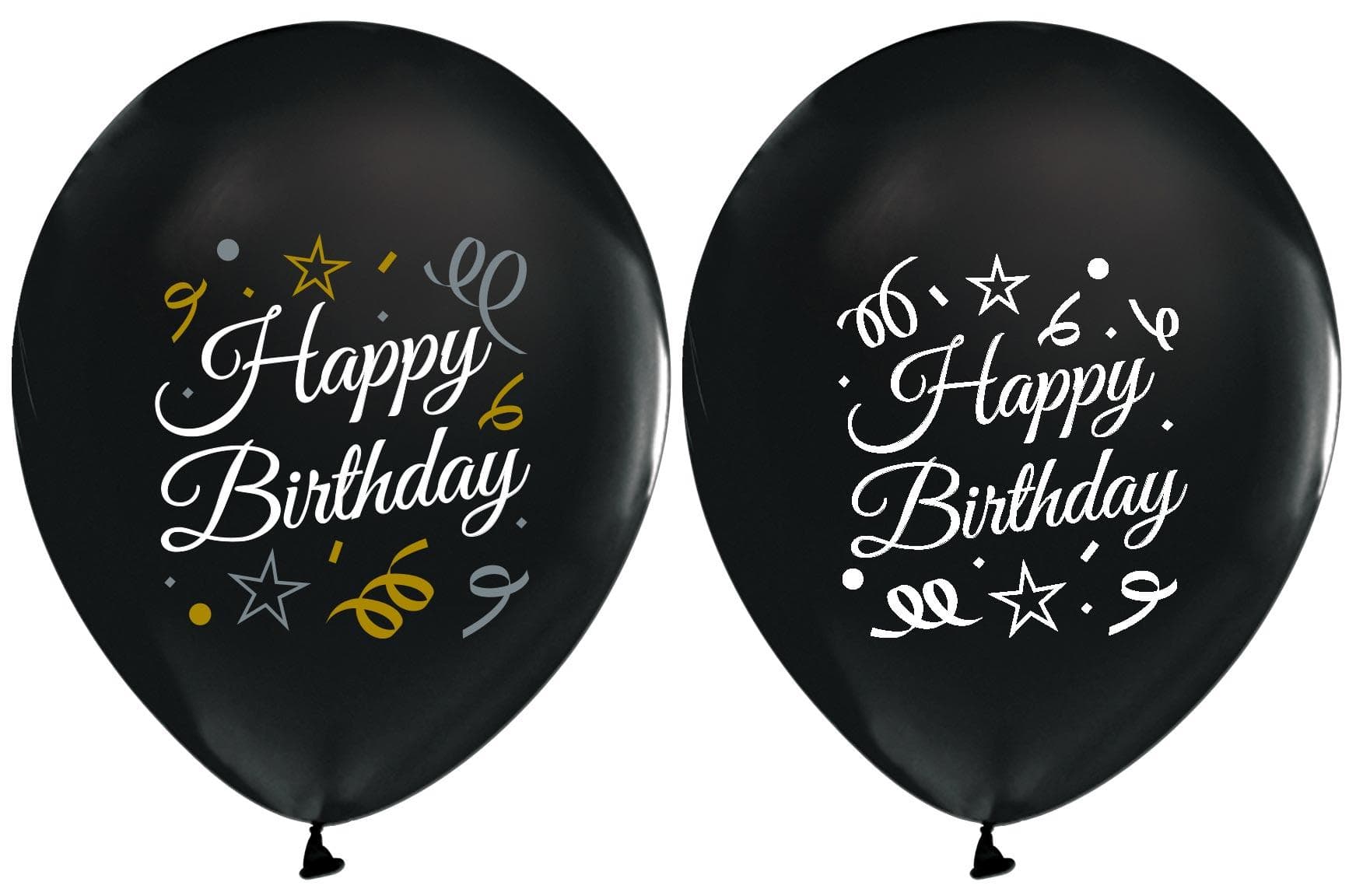 БАЛОН ЕВИ ЧЕРЕН СЪС СРЕБЪРНА ЩАМПА HAPPY BIRTHDAY КОНФЕТИ 30см.