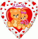 Балон фолио с формата на сърце бял с мечета и надпис I love you