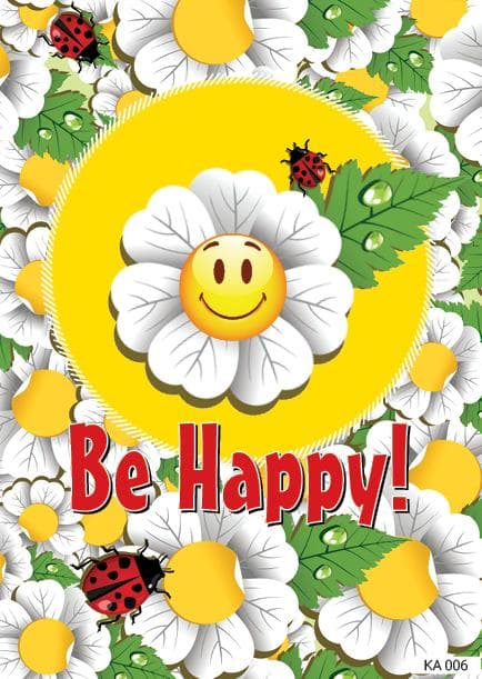 Картичка с маргаритка и надпис Be happy-006