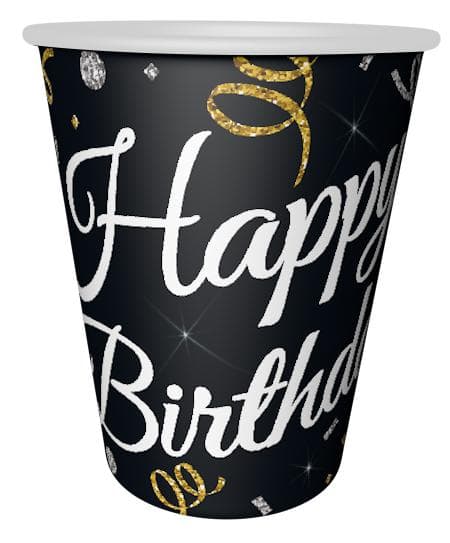 ПАРТИ ЧАША ЕВИ ЧЕРНА С БЯЛ НАДПИС HAPPY BIRTHDAY 220мл. 8бр.