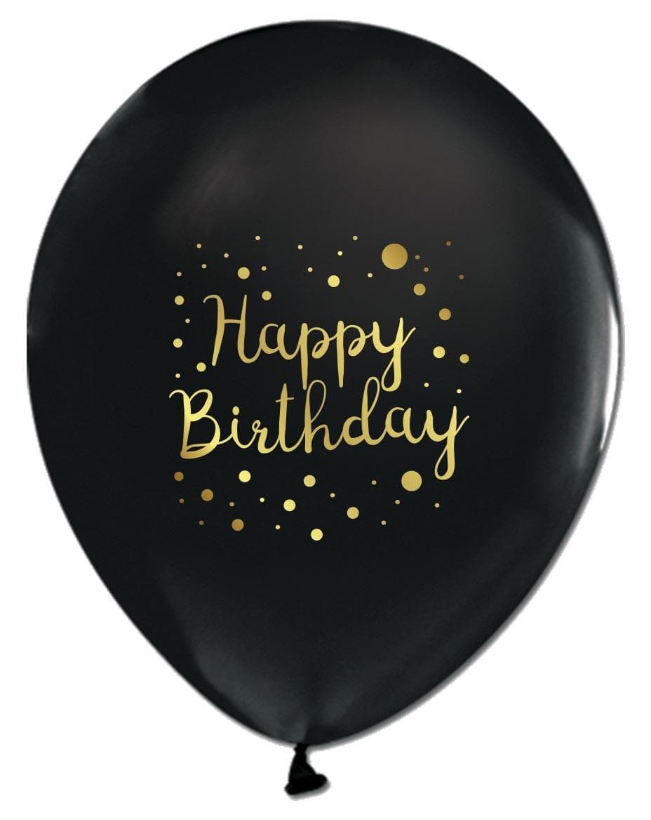 БАЛОН ЕВИ ЧЕРЕН СЪС ЗЛАТНА ЩАМПА HAPPY BIRTHDAY ТОЧКИ 30см.