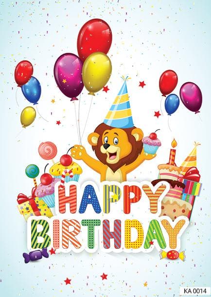 Картичка с надпис Happy birthday детска с лъвче-0014