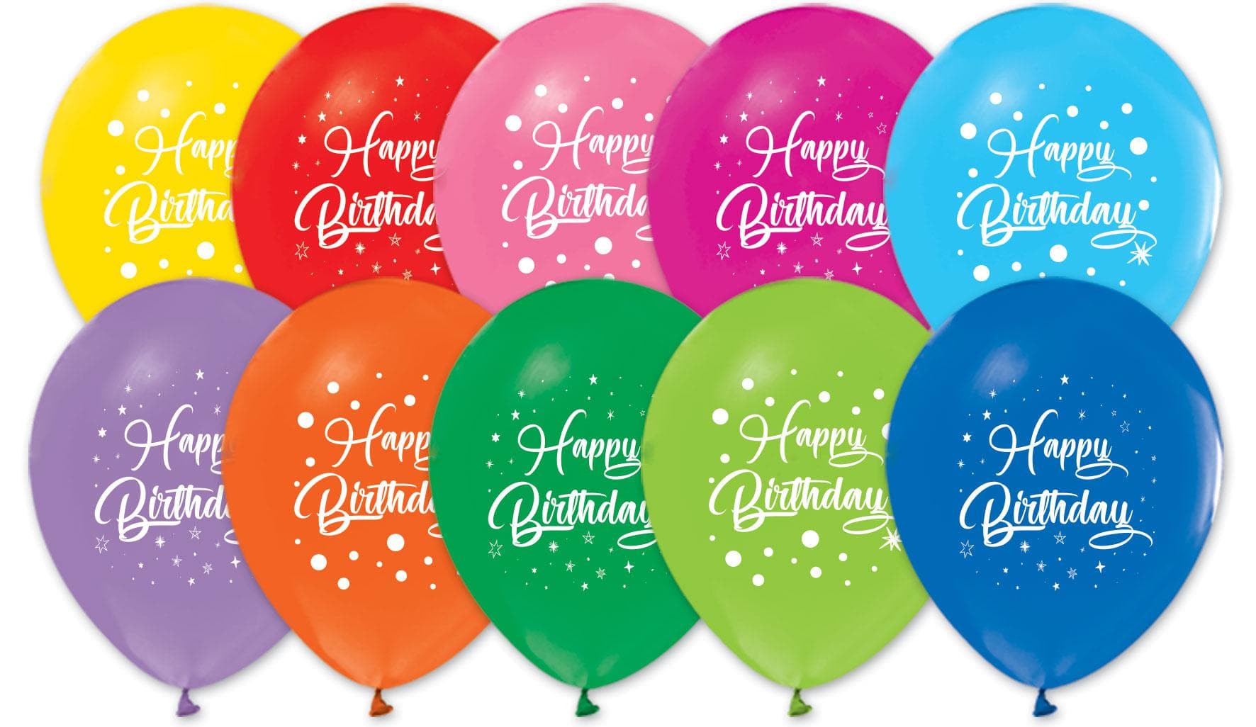 БАЛОН ЕВИ С БЯЛА ЩАМПА HAPPY BIRTHDAY С ТОЧКИ И ЗВЕЗДИ 30см.