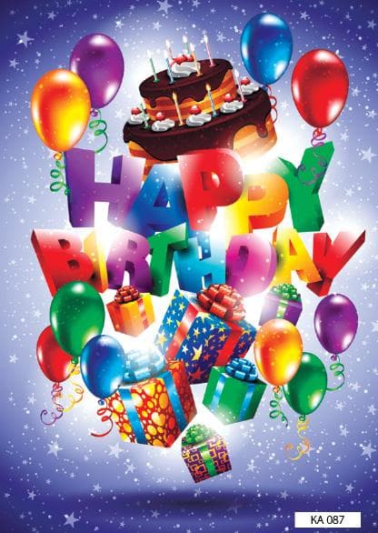 КАРТИЧКА С ТЕКСТ HAPPY BIRTHDAY С ПОДАРЪЦИ И БАЛОНИ - 087