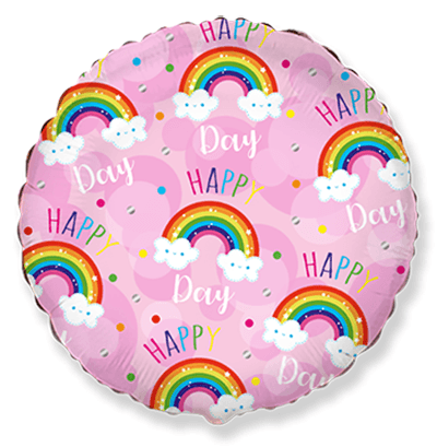 Фолиев балон Happy Day с дъги розов