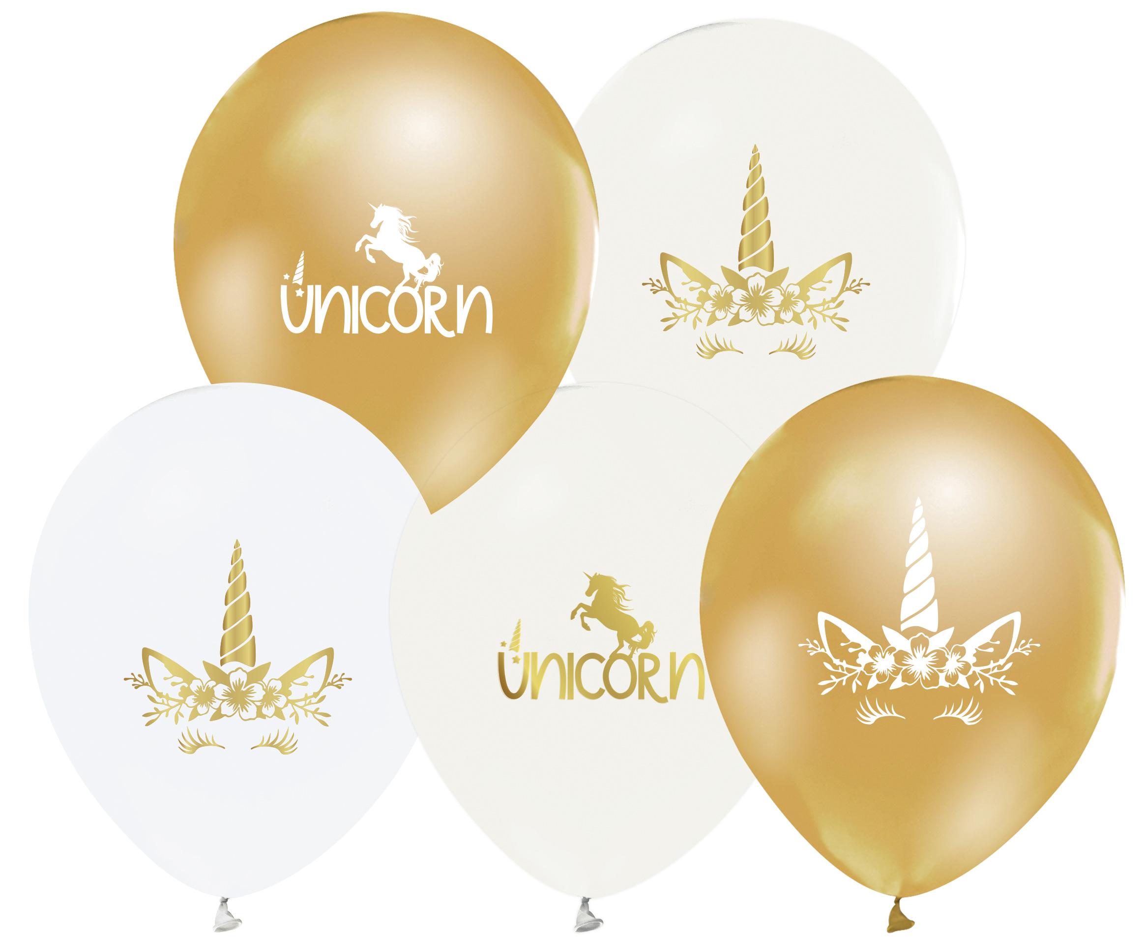 БАЛОН ЕВИ БЯЛИ И ЗЛАТНИ С ЩАМПА UNICORN 30см.