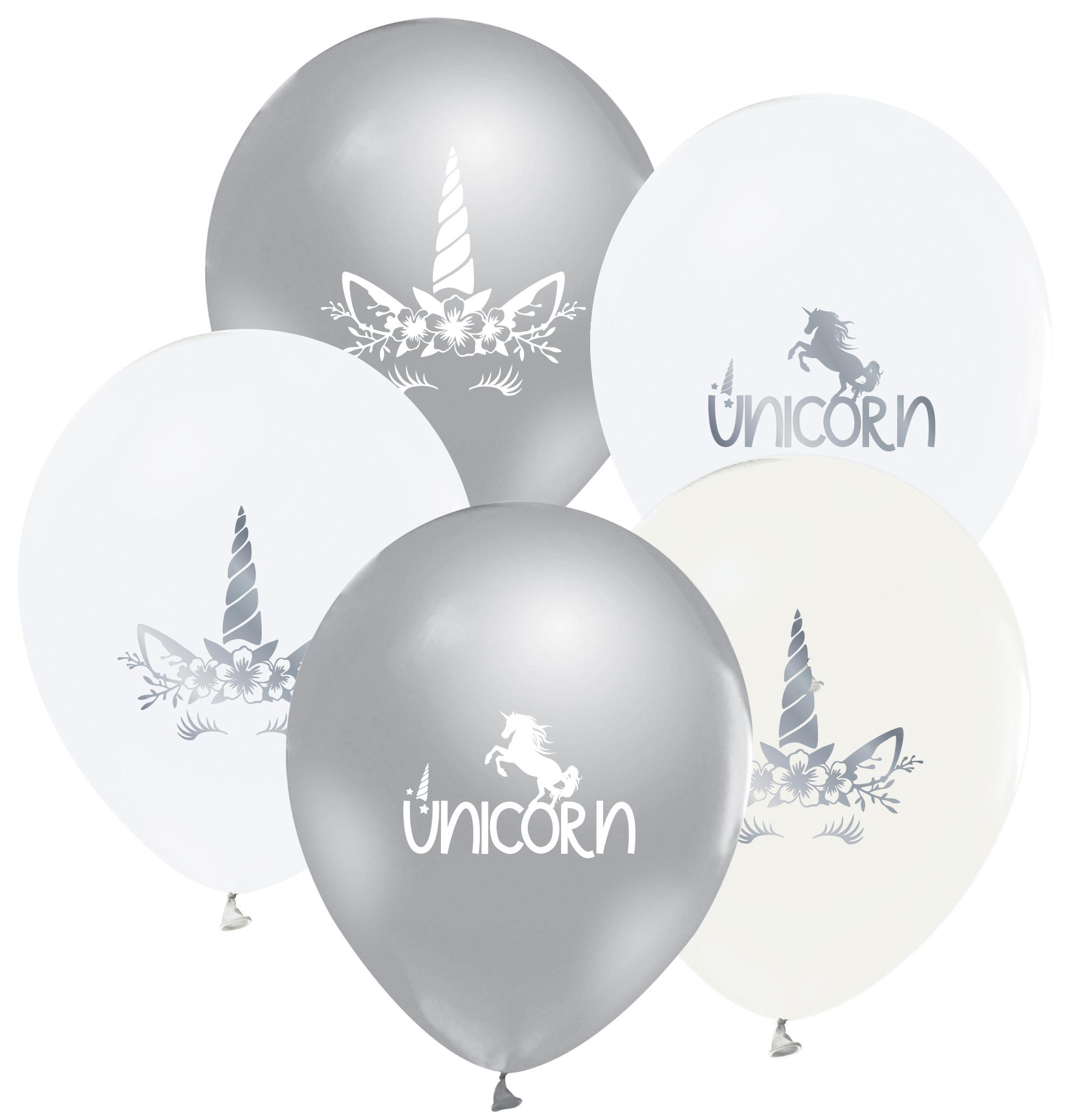 БАЛОН ЕВИ БЯЛИ И СРЕБЪРНИ С ЩАМПА UNICORN 30см.