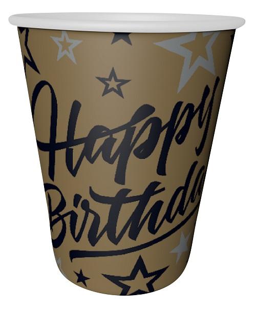 ПАРТИ ЧАША ЕВИ ЗЛАТНА С ЧЕРЕН НАДПИС HAPPY BIRTHDAY 220мл. 8бр.