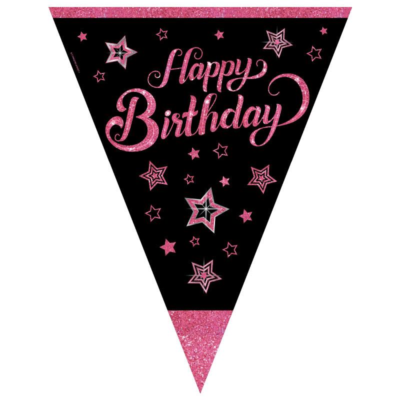 ПАРТИ ФЛАГ HAPPY BIRTHDAY С РОЗОВИ ЗВЕЗДИ 2,90м.