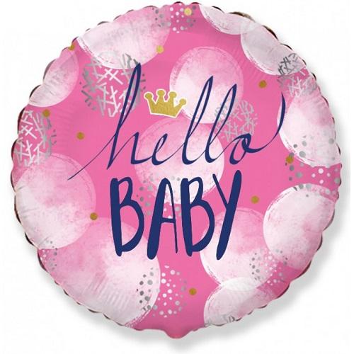 Фолиев балон кръгъл с надпис HELLO BABY в розово