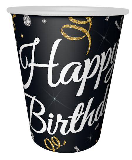 ПАРТИ ЧАША ЕВИ ЧЕРНА С БЯЛ НАДПИС HAPPY BIRTHDAY 220мл. 8бр.