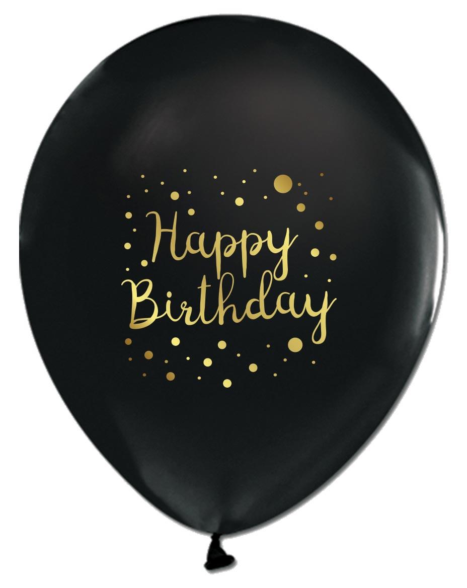 БАЛОН ЕВИ ЧЕРЕН СЪС ЗЛАТНА ЩАМПА HAPPY BIRTHDAY ТОЧКИ 30см.