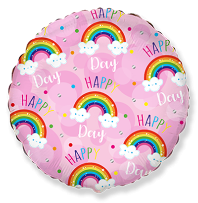 Фолиев балон Happy Day с дъги розов